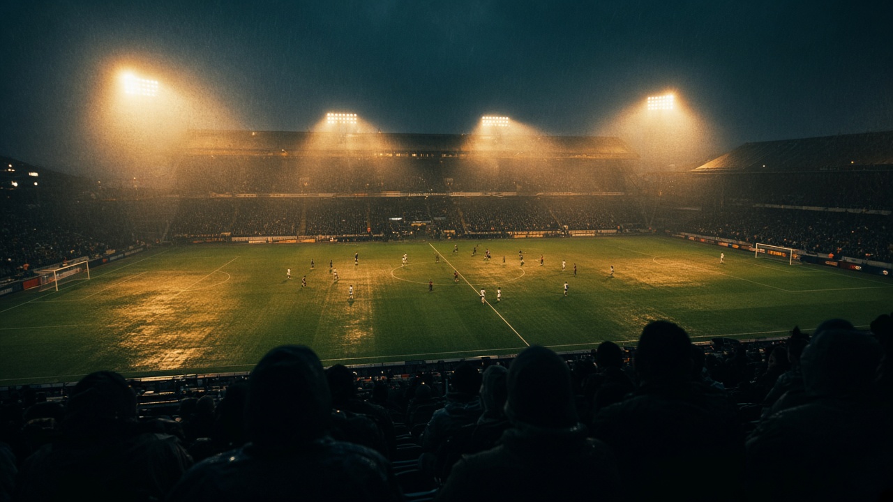 Gece stadyum ışıkları, ıslak tribün